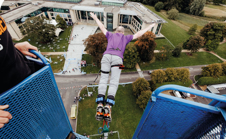 A man bungee jumping