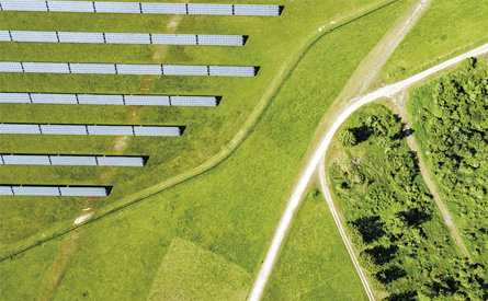 ariel view of a solar farm